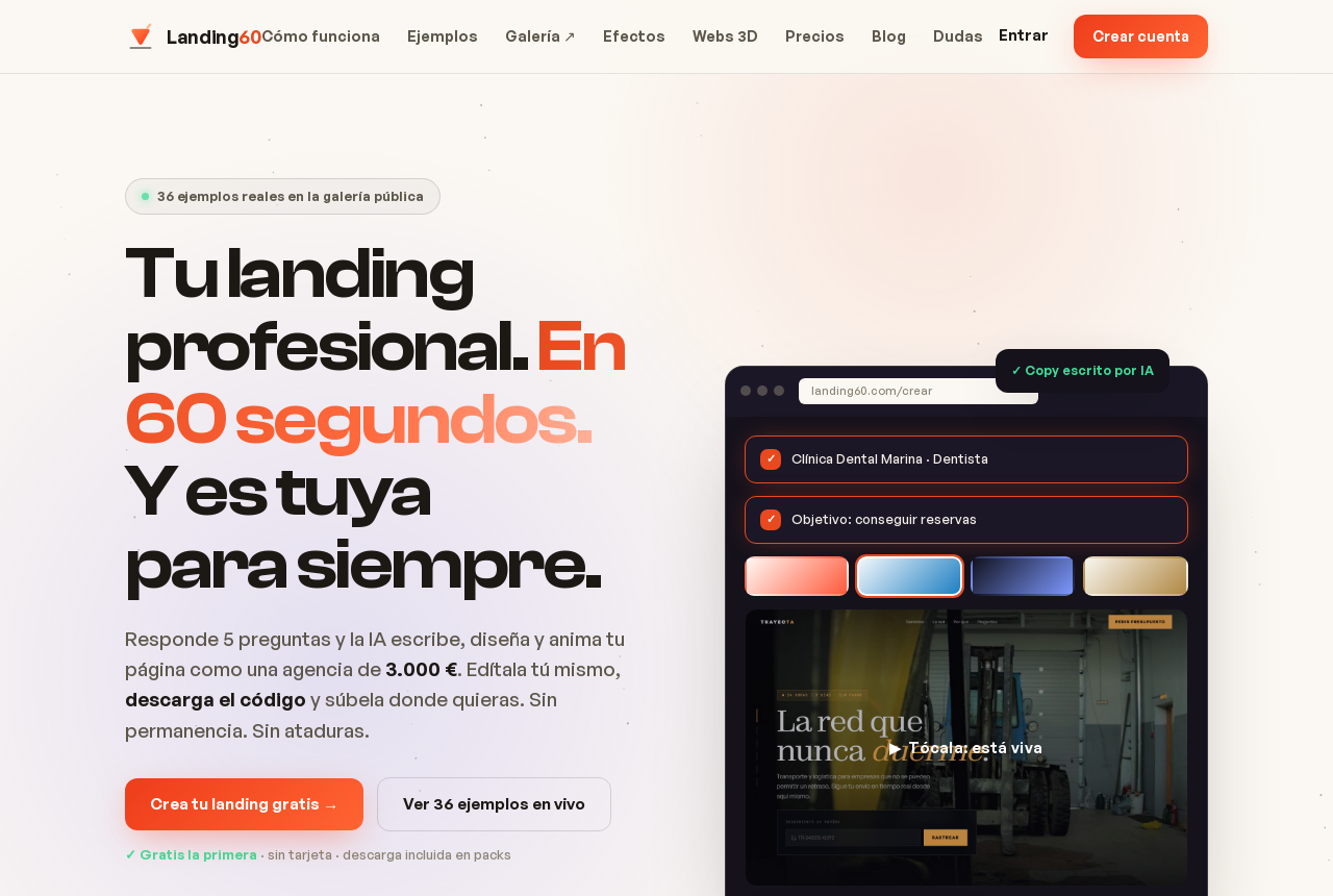 Landing60, generador de páginas web